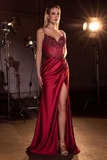 Beaded Corset Satin Gown by Ladivine CC408