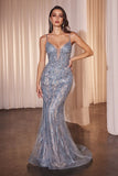 Lace & Tulle Crystal Embellished Fitted Gown by Ladivine CD795