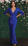 Tulip Sleeve V-Neck Long Sheath Gown by Royal Collection MQ183126