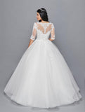 Half-Sleeve Illusion Boat Ball Gown Gown by Bridal 42177