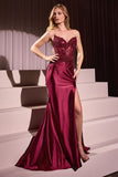 Strapless Satin Lace Fitted Evening Gown by Ladivine KV1112