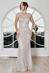Sequin Cap Sleeve Plus Size Evening Gown by Adora 3272119