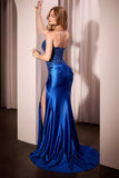 Strapless Satin Lace Fitted Evening Gown by Ladivine KV1112