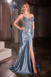 Strapless Satin Lace Fitted Evening Gown by Ladivine KV1112