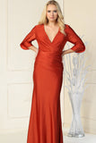 Royal Collection MQ1831 Tulip Sleeve V-Neck Long Dress | SNKDRESS
Rust color