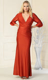 Royal Collection MQ1831 Tulip Sleeve V-Neck Long Dress | SNKDRESS
Rust color