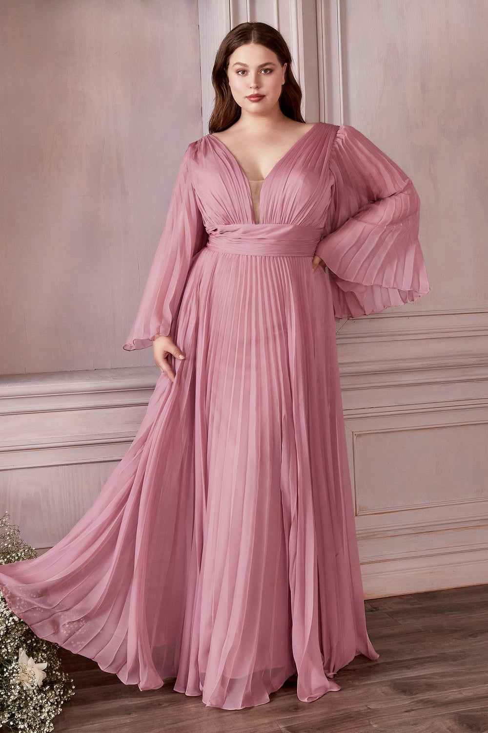 Plus size pleated chiffon A-line gown CD242C – www.snkdress.com