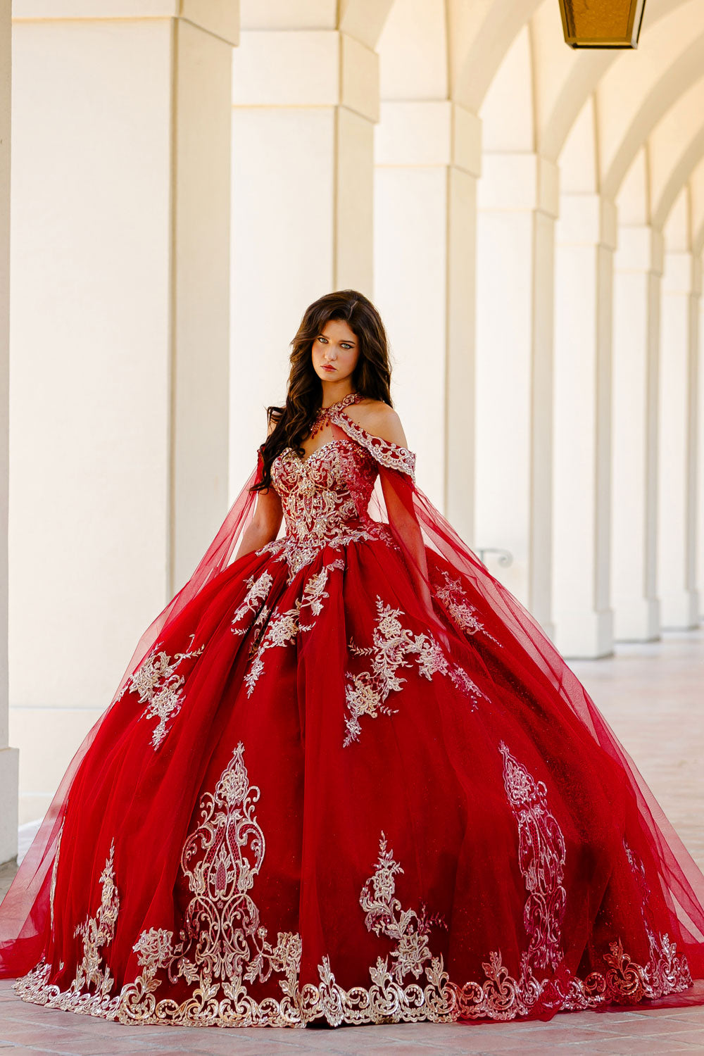 princess dress and cape Fancy Red Dresses Formal Dress with Cape Sleeves Red Fairy Evening Gown Off Shoulder SS215 SHARONSAID