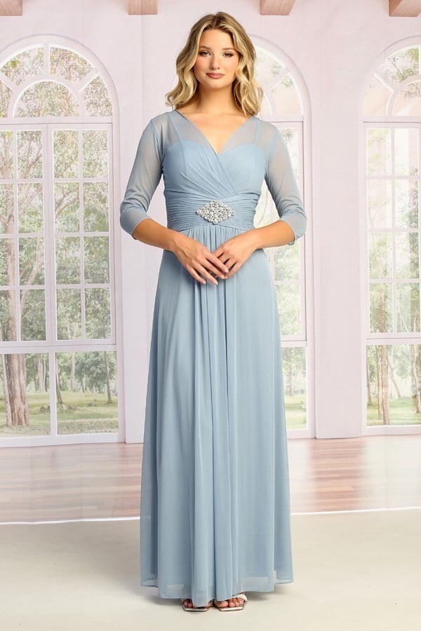 3/4 Sleeve V-Neck Formal Gown by Cindy Collection 133856 - Dusty Rose / 4XL 3/4 Sleeve V-Neck Formal Gown by Cindy Collection 133856 - Dusty Rose / 4XL