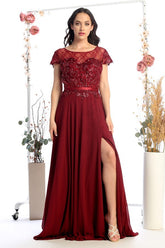 Lace Cap Sleeve Formal Gown by Cindy Collection 50455