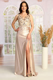 Satin Lace V-Neck Evening Gown by Cindy Collection 50459