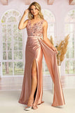 Satin Lace V-Neck Evening Gown by Cindy Collection 50459