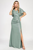 Drape Sleeve Ruched Foil Formal Dress by Lenovia 5329