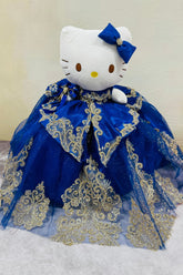 Adorable Hello Kitty plush doll for quinceañera party.ROYAL AND GOLD