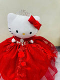 red Hello Kitty plush doll for quinceañera party, accessible for visually impaired.