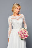 Long-Sleeve Illusion Boat A-Line Dress by Bridal 45361