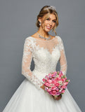 Long-Sleeve Boat Neck Ball Gown Gown by Bridal 45498