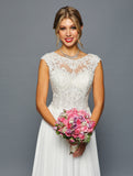 Cap-Sleeve Scoop Neck A-Line Dress by Bridal 45535
