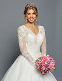 Long-Sleeve V-Neck Ball Gown Gown by Bridal 45709