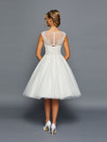 Cap-Sleeve Boat Neck A-Line Short Dress by Bridal 46020