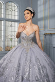 May Queen LK284 tea-length embroidered ruffle gown