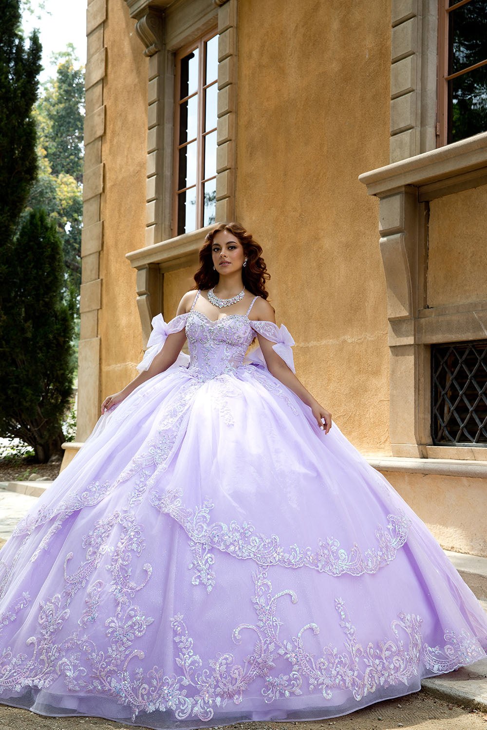 Quince Dress with Bow & Sleeves by Bella Princess PQ1085 SNK Dress Quince Dress with Bow & Sleeves by Bella Princess PQ1085 SNK Dress