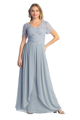 V-Neck Lace Overlay Formal Gown by Cindy Collection 50437