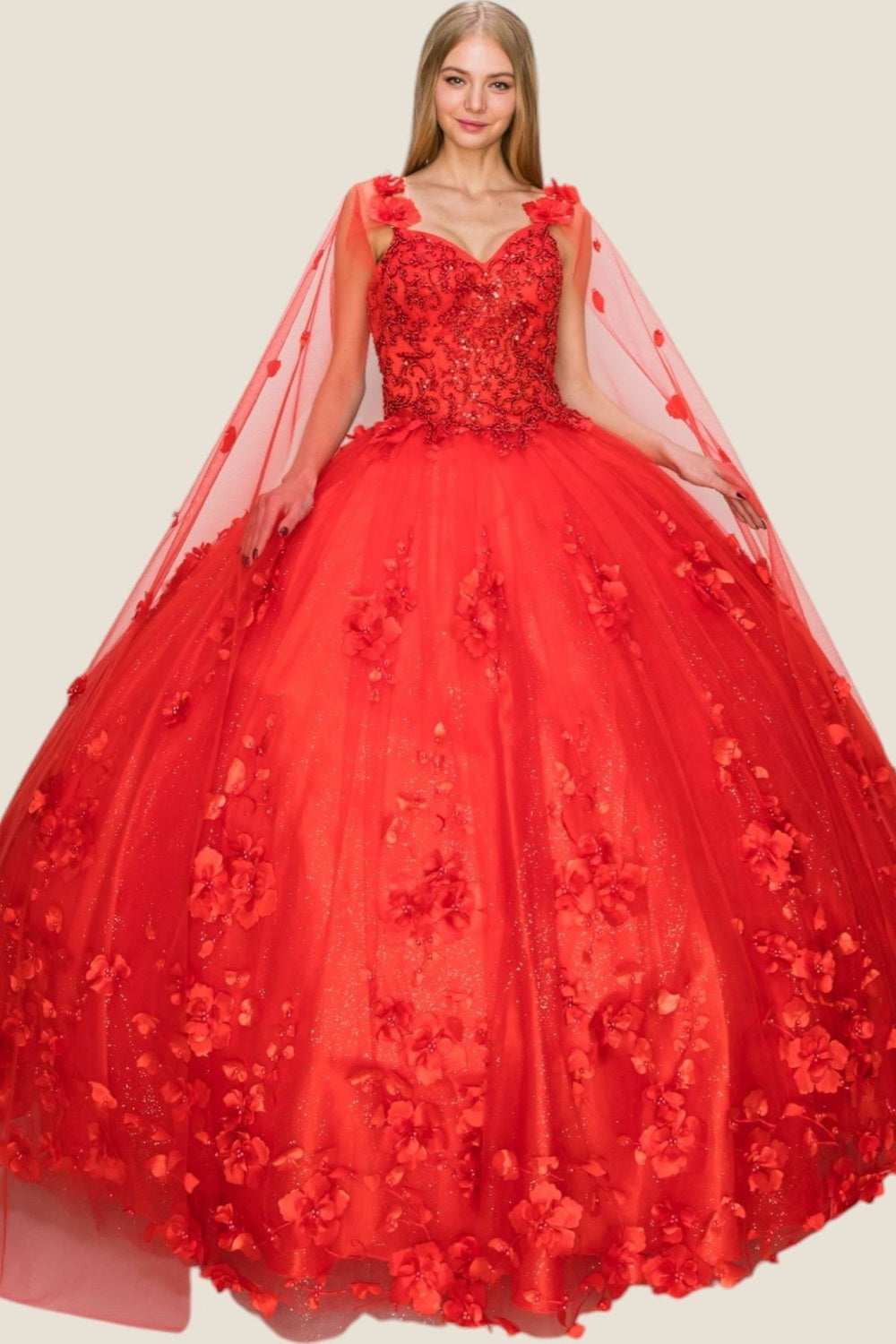 Mini Quince 3D Stone & Pearl Floral Ball Gown by Bliss 8030