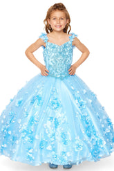Mini Quince 3D Stone & Pearl Floral Ball Gown by Bliss 8030