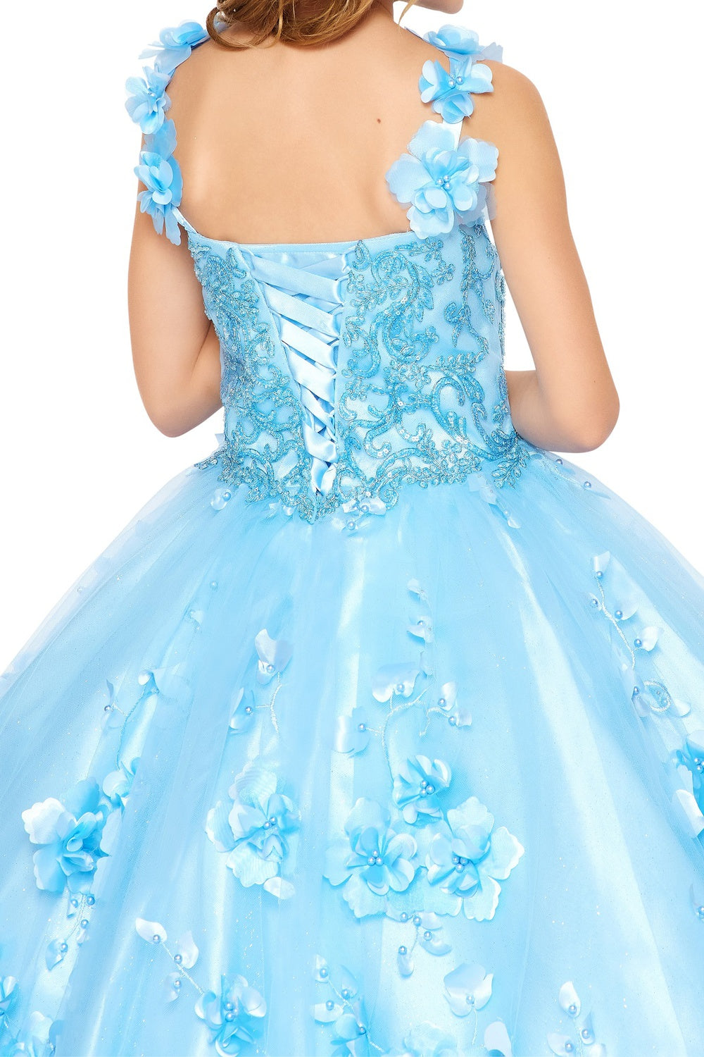 Mini Quince 3D Stone & Pearl Floral Ball Gown by Bliss 8030
