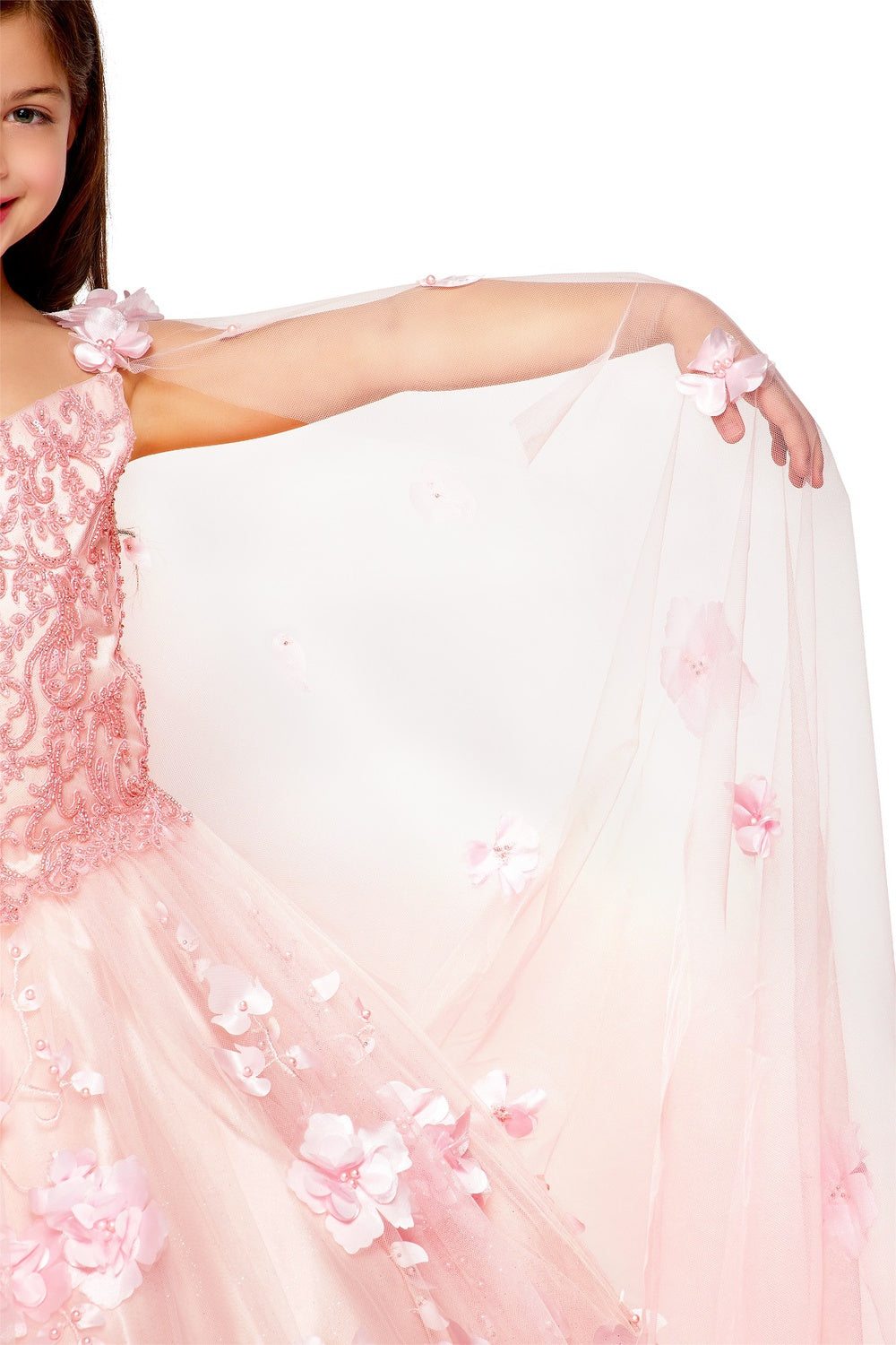 Mini Quince 3D Stone & Pearl Floral Ball Gown by Bliss 8030
