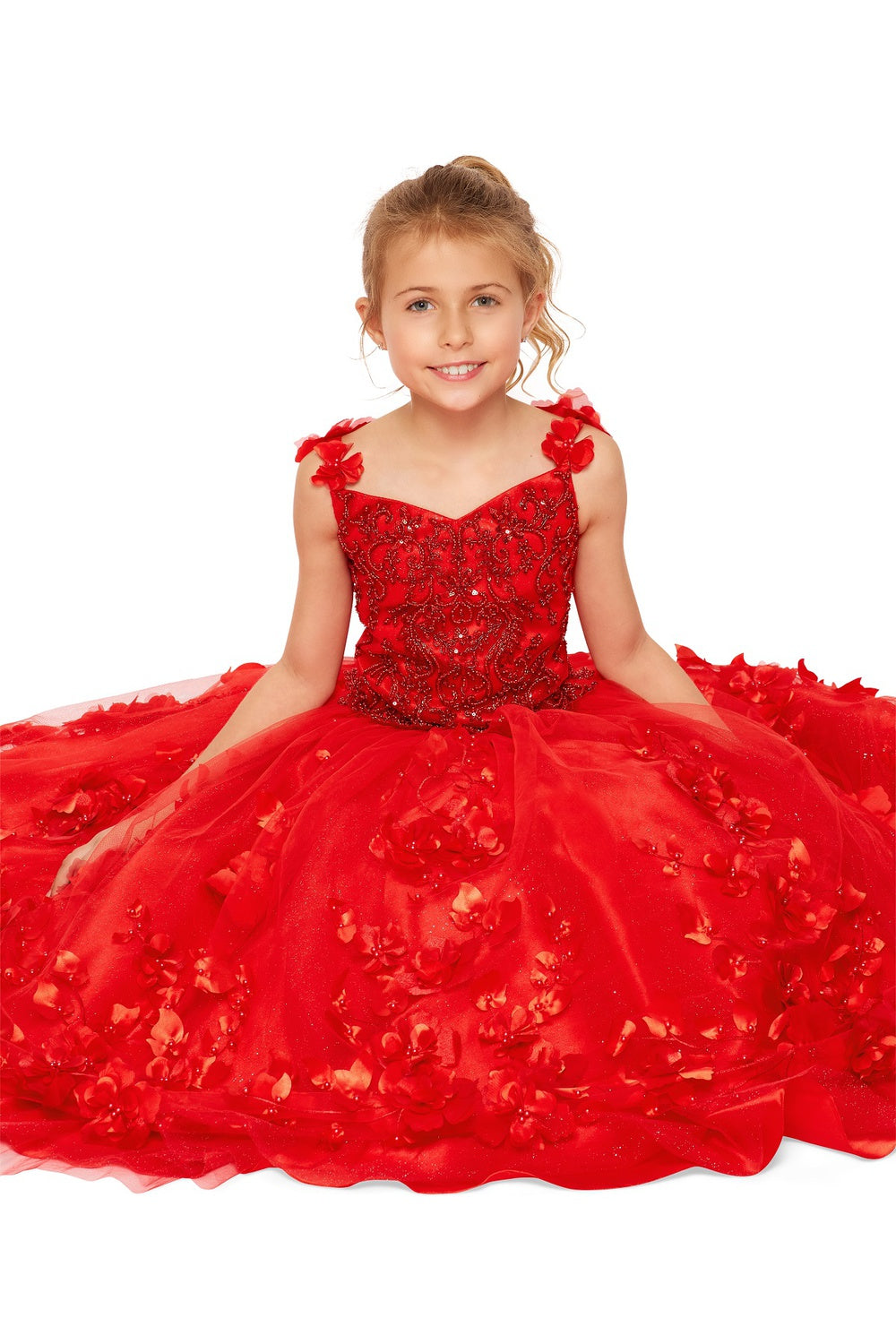 Mini Quince 3D Stone & Pearl Floral Ball Gown by Bliss 8030