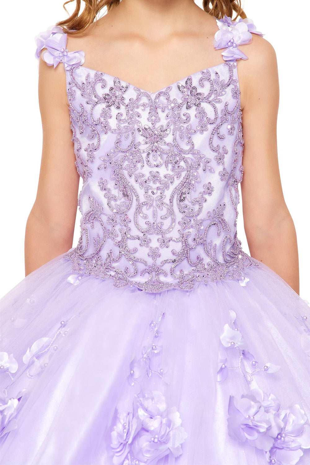 Mini Quince 3D Stone & Pearl Floral Ball Gown by Bliss 8030