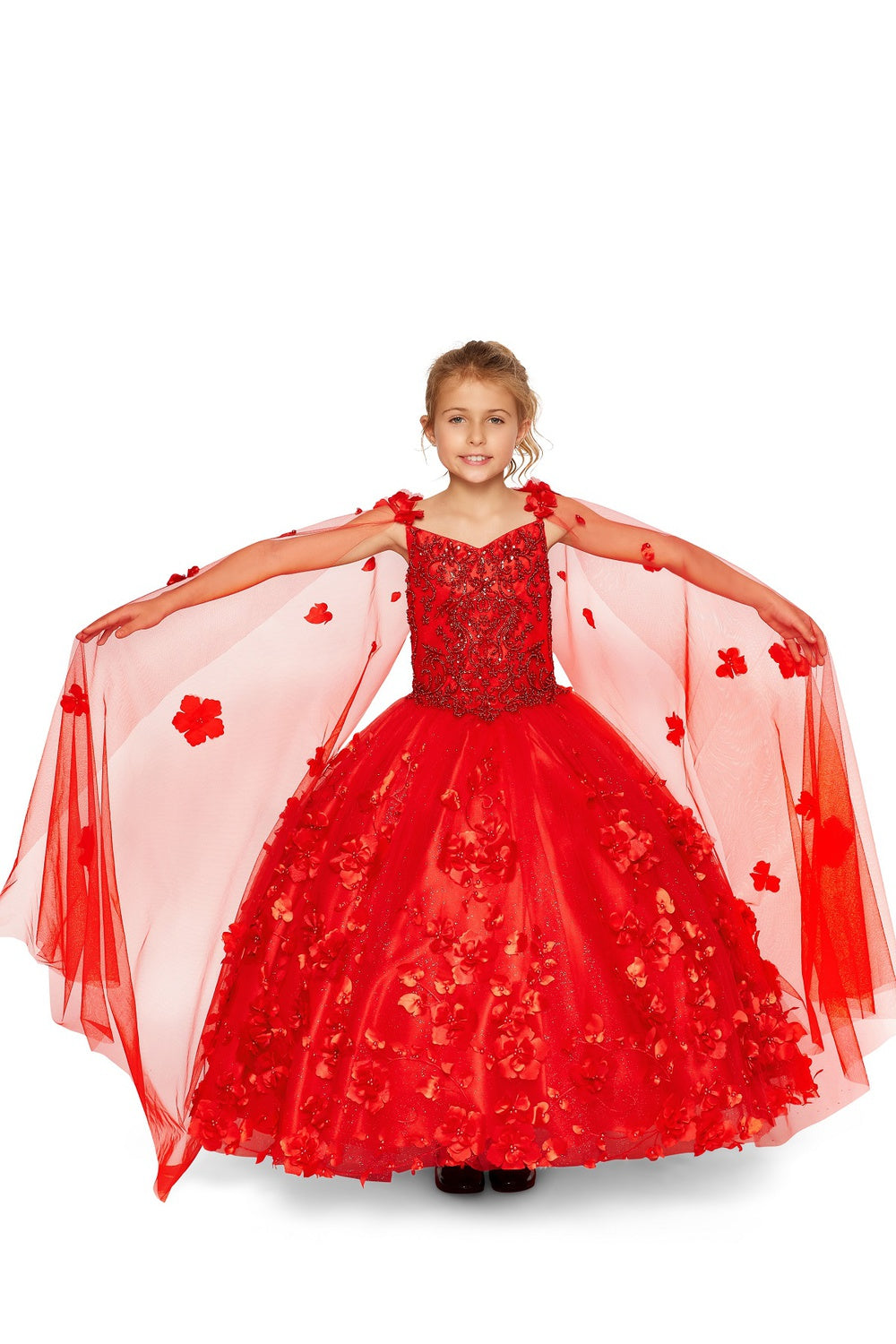 Mini Quince 3D Stone & Pearl Floral Ball Gown by Bliss 8030