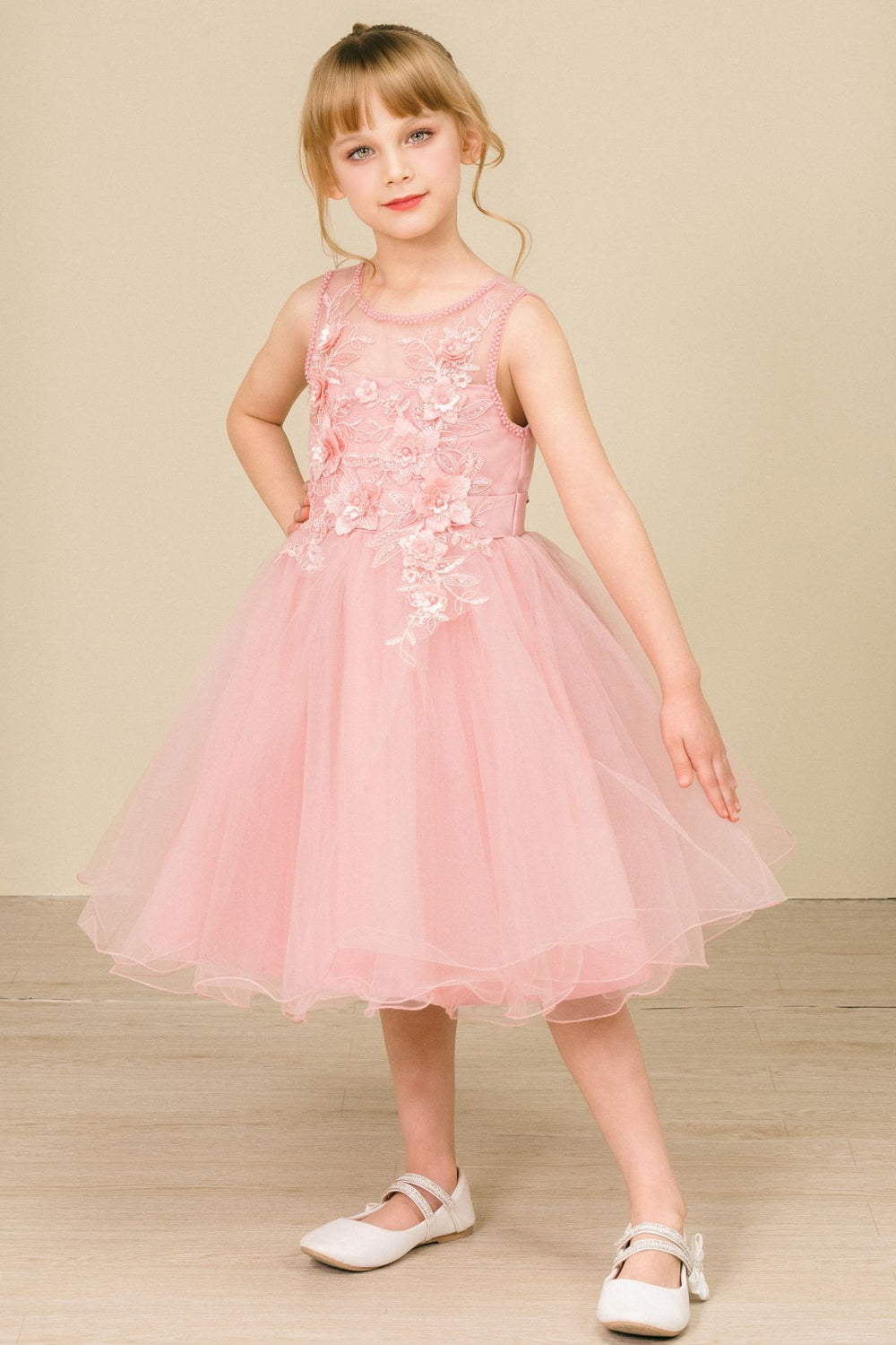 Sleeveless Tulle Kids Dress by Cinderella Couture 9083 Peach | www.snkdress.com