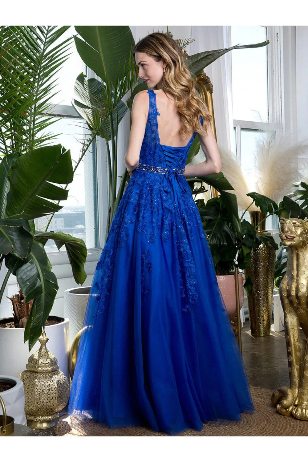 Sleeveless A-Line Tulle Ballgown with Floral Lace by Eva 5232W