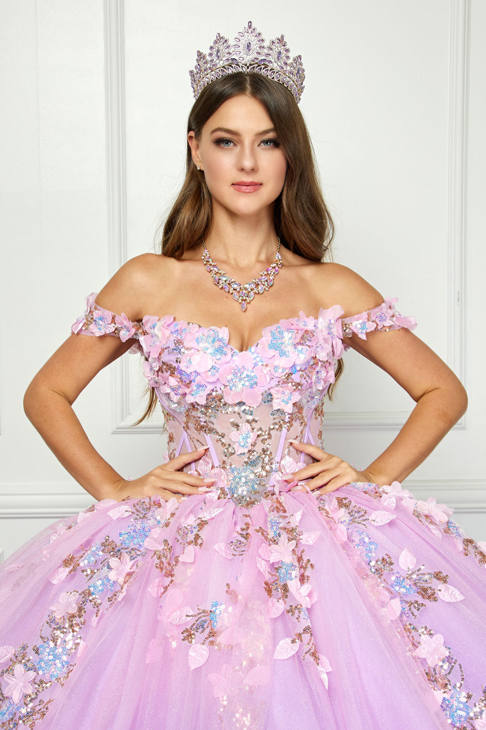 Gold Sequin Quinceañera Ball Gown by Bella Princess Couture PQ1066