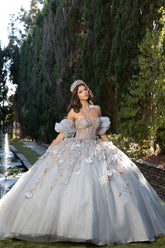 Grey Gold Sparkle Tulle Ball Gown by Bella Princess Couture PQ1078