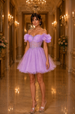 Puff Sleeve Short Tulle Dress by DQ337967