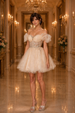 Puff Sleeve Short Tulle Dress by DQ337967
