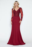Crystal Bead Embroidery V-Neck Sheer Sleeve Formal Dress by Lenovia 8323-B
