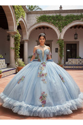 Shimmering Flower Adorned Ruffle Ball Gown by Petite Adele PQ1095