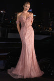 Ladivine CC341C sweetheart off-the-shoulder floral beaded fitted gown - www.snkdress.com