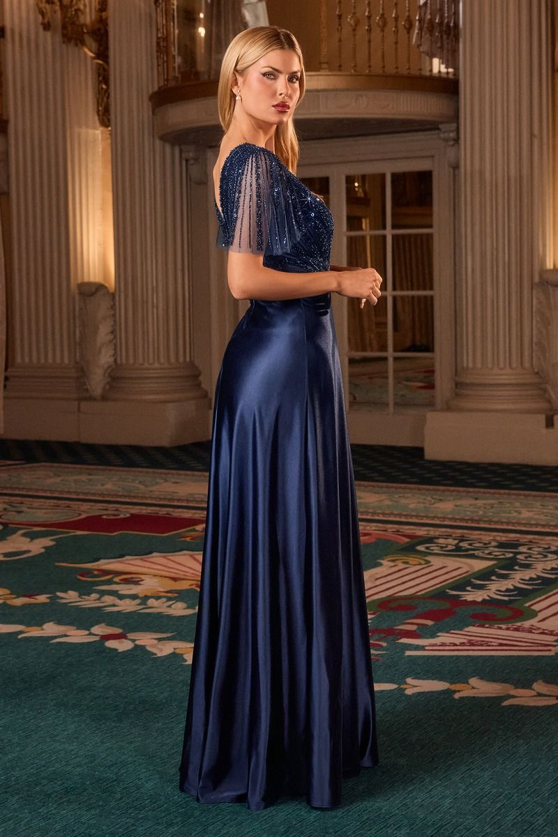 Beaded Satin A-Line Gown by Ladivine CC447