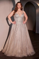www.snkdress.com, Plus size glitter A-line gown with corset by Ladivine CD786C