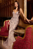 Lace & Tulle Crystal Embellished Fitted Gown by Ladivine CD795