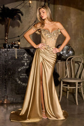 Off-The-Shoulder Beaded Fitted Gown by Ladivine CDS554