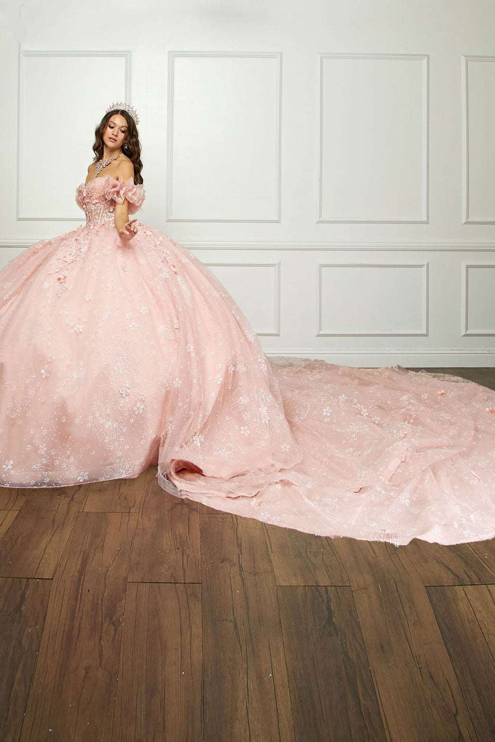 3D Floral Off-Shoulder Quince Gown by Bella Princess Couture PQ1064