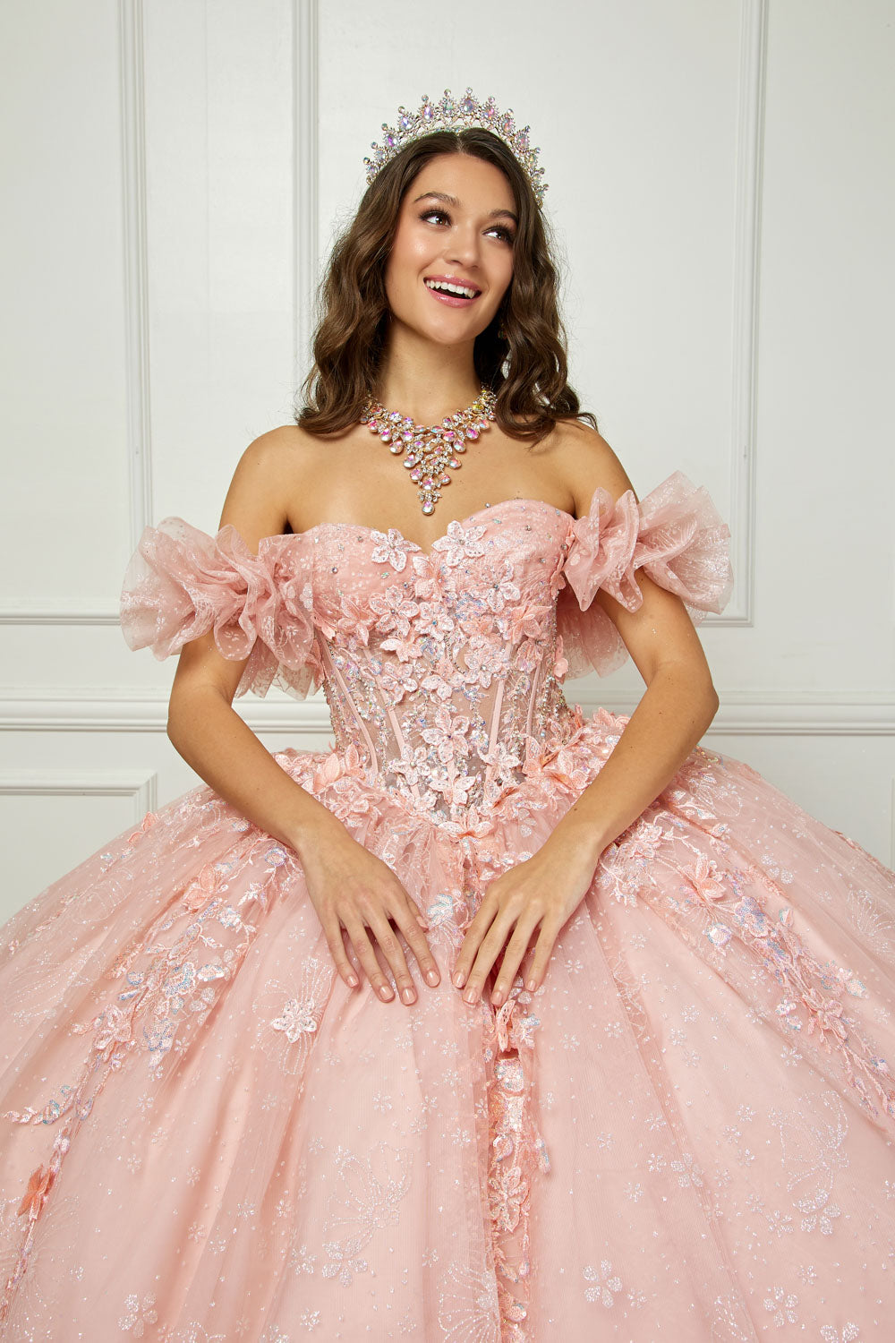 3D Floral Off-Shoulder Quince Gown by Bella Princess Couture PQ1064