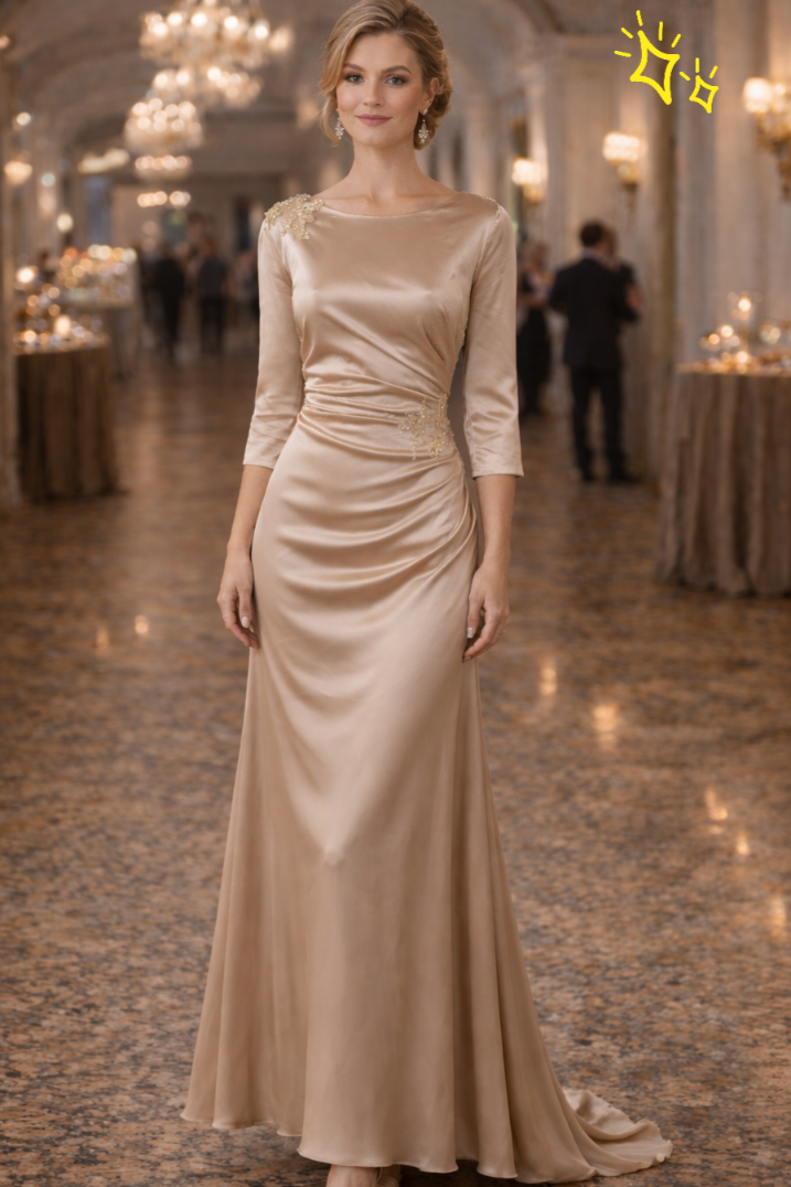 Elegant Satin Gown with Side Slit by Cindy Collection 181472 - Eucalptus / XL Elegant Satin Gown with Side Slit by Cindy Collection 181472 - Eucalptus / XL